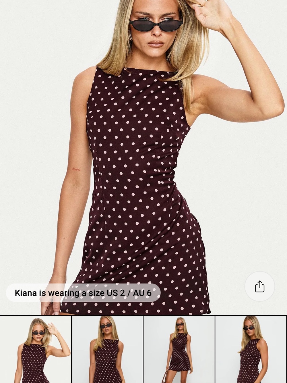 Princess Polly Burgundy Mini Romper with Light Pink Polka Dots